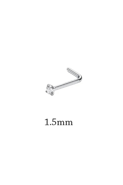 Choice6 A Silver 1.5mm 1Piece Surgical Steel Crystal CZ Nose Ring L Shape Nos...