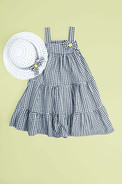 Fulla Moda Gingham Patterned Hat and Strap Girls' Dress