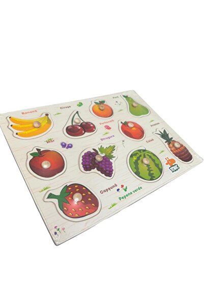 ADIRI SHOP Puzzle din lemn cu butoni – Joc educativ Fructe, în limba română, ...