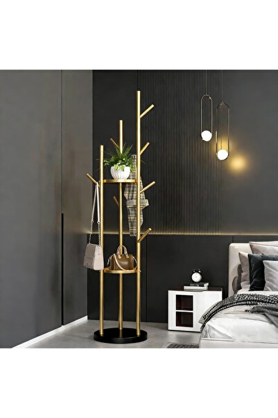 Snooe Black and gold floor-standing marble wardrobe with movable coat rack