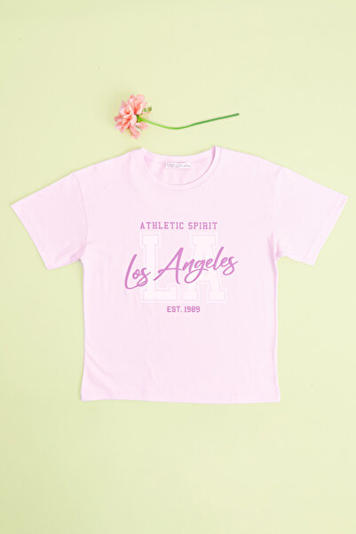 Fulla Moda لوس أنجلوس مطبوع تي شيرت للفتيات بقصة قصيرة
