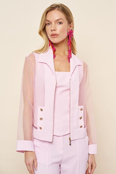 FEVER Fermuarlı organze geçişli ceket