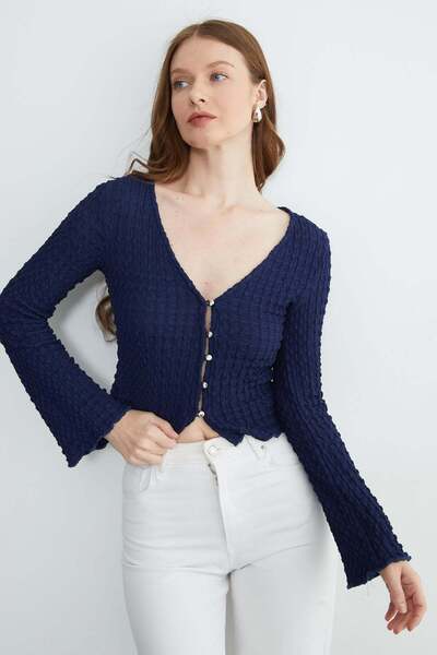 Fulla Moda Cardigan spaniol din țesătură cu mâneci înfășurate