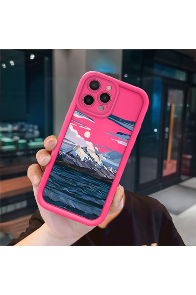 ucuc iPhone 16 Pro Compatible Pink Red Silicone Case Shockproof Camera Protec...