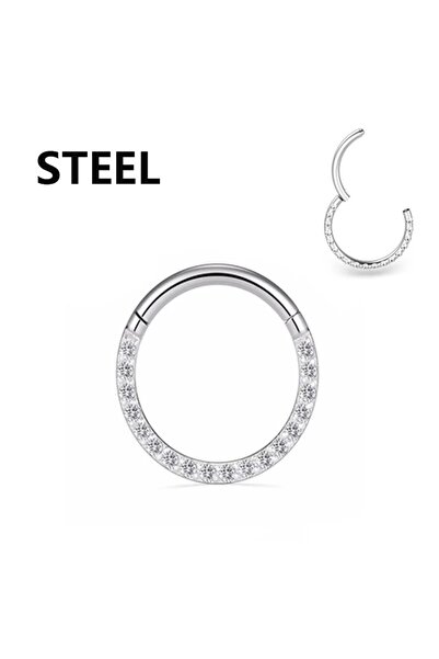 Choice7 Steel CC008 8mm Stainless Stee Hinged Segment Hoop CZ Stone Nose Ring...