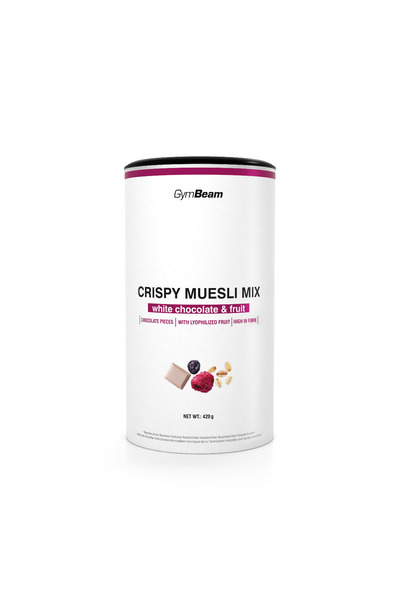 GymBeam Amestec de Muesli Crocant, 420 g, cu ciocolată albă și fructe