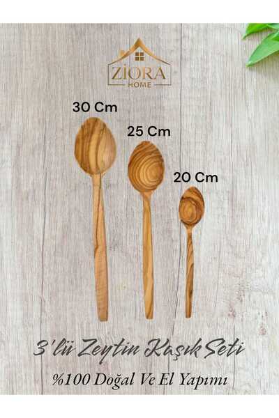 ZİORA HOME طقم ملاعق زيتون مصنوع يدويًا مكون من 3 قطع