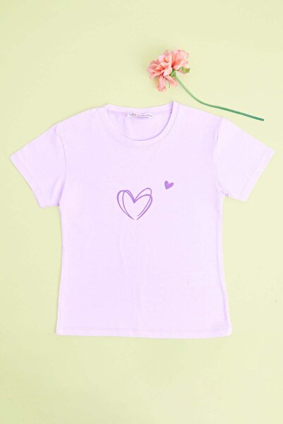 Fulla Moda Heart Printed Crew Neck Girls' T-Shirt