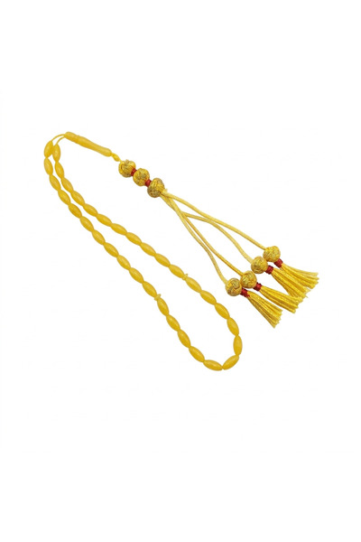 GENERAL Henna Sand Prayer Beads, 33 Yellow Beads, with Silk Tassel in Gold an...