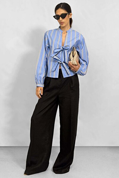 NİLİST Cotton Design Shirt with Tie Detail - Blue