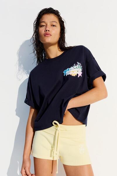 Bershka Oversize kısa kollu baskılı tişört