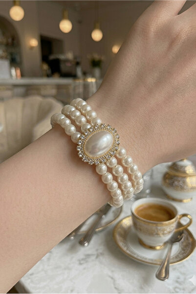 Happyline İncili taşlı gold kaplama inci tasma choker bileklik tasarım şık bi...