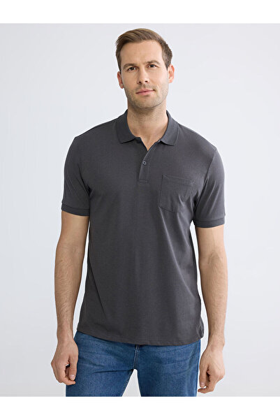 LC Waikiki Gray Polo Collar Combed Cotton Men's T-Shirt