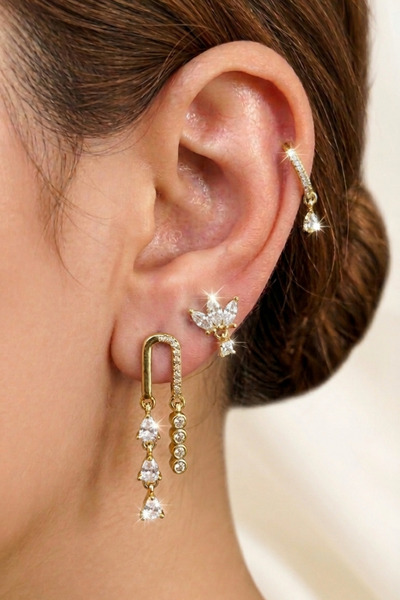 PETEK AKSESUAR 3 Pieces Ysx Zircon Earring Set