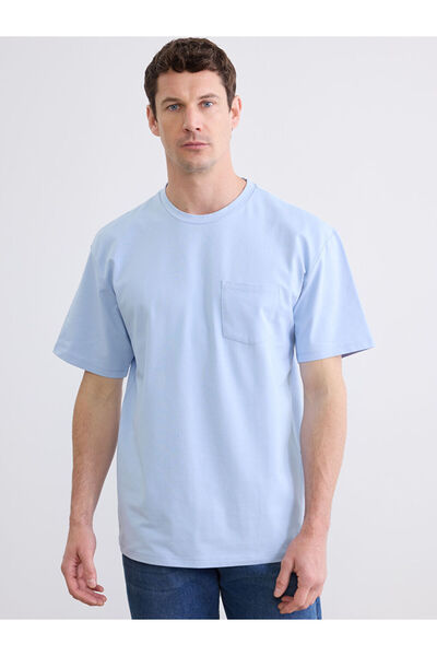 LC Waikiki Blue Crew Neck Men's T-Shirt with Pockets