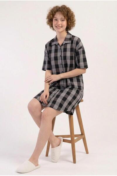 cotonhause Γυναικείο νυχτικό με καρό σχέδιο, χωρίς ώμους, με κουμπιά μπροστά ...