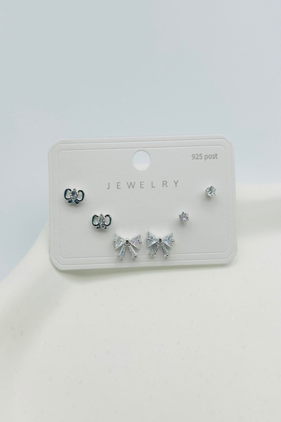 SEHERDEN Bowknot Detailed Inlaid Zircon Stone Multiple Set Women's Earrings - Gold and Silver Color Options