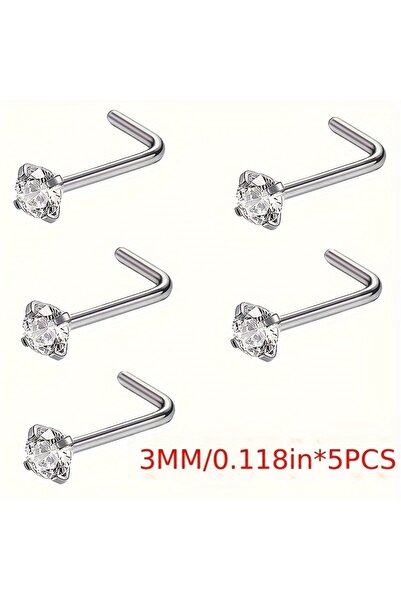 Choice Silvery A Set Of 5 Nose Rings And Ear Studs L-shaped Nose Nostril Pier...