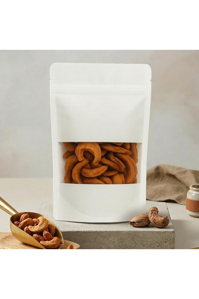 BKB AMBALAJ Beyaz Kraft Pencereli Doypack Kilitli Ambalaj 11x18,5 cm – 100 Ad...
