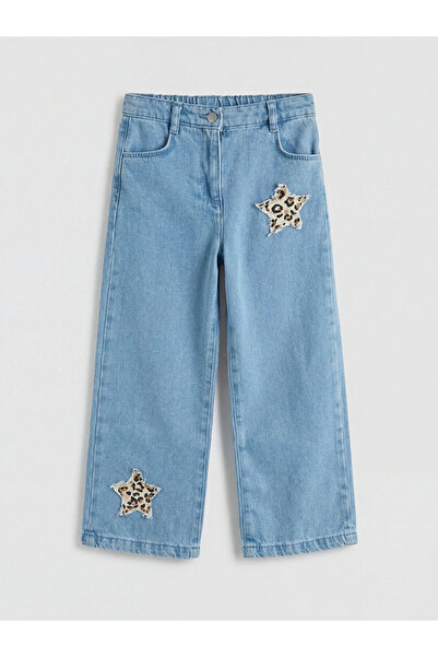 LC Waikiki Pantaloni din denim pentru fete, brodați cu stele indigo