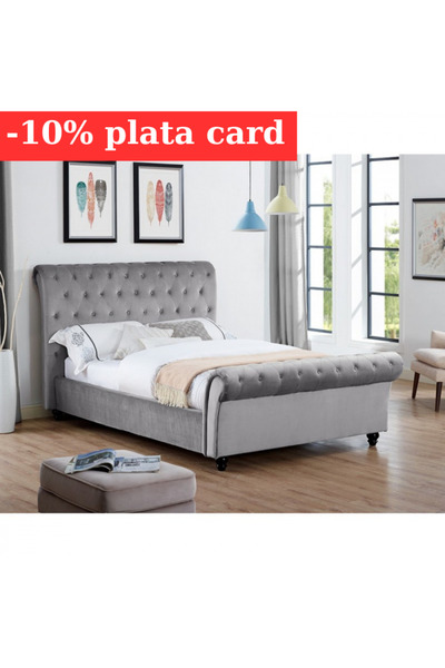 MarketMob Pat Argintiu 140x200 cm Tapitat Catifea Taupe Somieră Inclusă