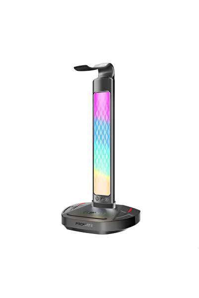 Promate 4-in-1 RGB Headset Stand with 15W Wireless Charger, USB-C & Dual USB-...