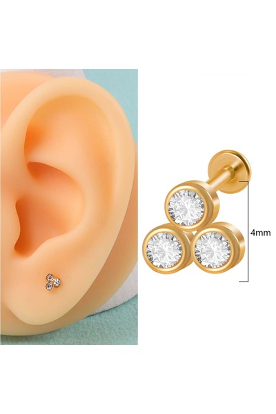 Choice4 1.2X8mm Style A 1PC 316L Surgical Steel 16G Gold Plated Cz Labret Lip...