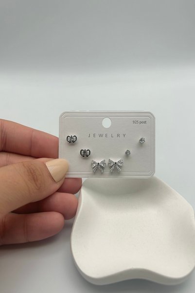SEHERDEN Bowknot Detailed Inlaid Zircon Stone Multiple Set Women's Earrings - Gold and Silver Color Options