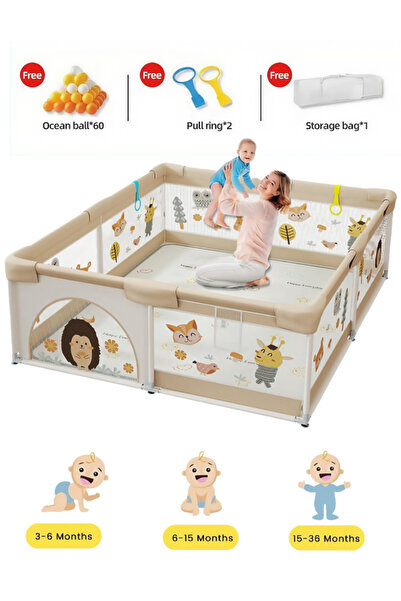 Venpara Baby Playpen with 60 Marine Balls, 2 Pull Rings & Storage Bag, Crawli...