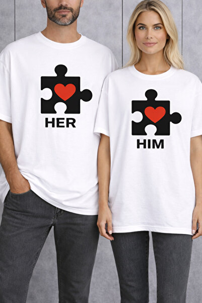 VODEXA Tricou oversize unisex cu imprimeu PUZZLE, 100% bumbac, croială confor...