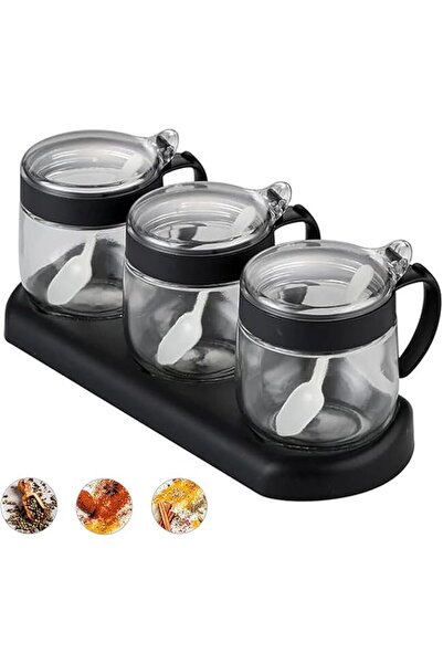 Arabest Spice Jars, 12oz/350 ML, with Lids and Spoons and Tray, 3 Pack Season...