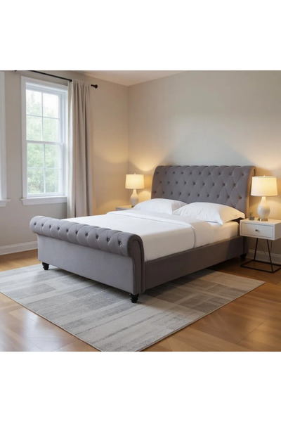 MarketMob Pat Argintiu 160x200 cm Tapitat Catifea Taupe Somieră Inclusă