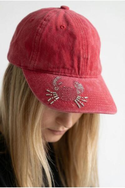 pırıltı fashıon and stone tekstil, hazır giyim Red Stone Crab Patterned Hat