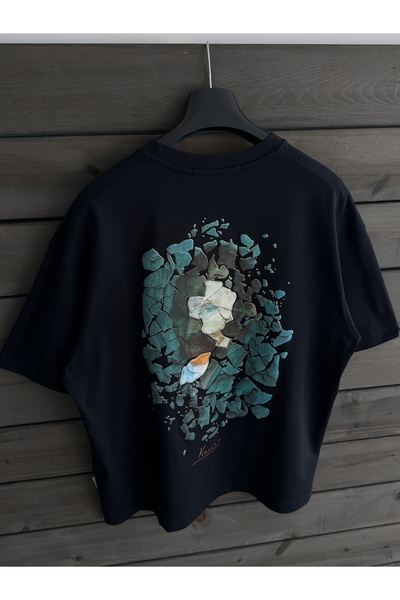 BYBASICMAN Navy Blue Broken Vincent Embossed Oversize T-Shirt Sw-5058