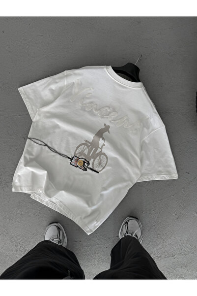 BYBASICMAN Tricou supradimensionat alb cu broderie Vincent SW-5073