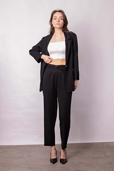 Jument Γυναικείο ψηλόμεσο παντελόνι με πλαϊνές τσέπες και ζώνη Boyfriend, με ...