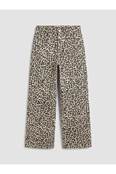 LC Waikiki Bej Wideleg Leopar Desenli Kız Çocuk Pantolon