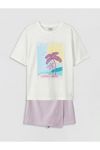 LC Waikiki Ecru California Printed Girls' Set