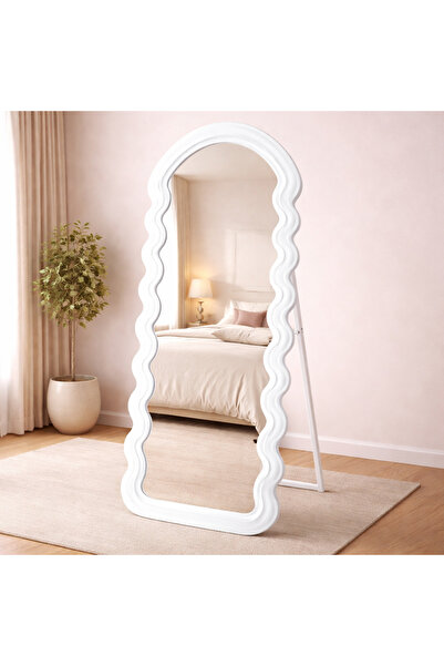 SONGMICS Oglindă de podea ondulată 160x48cm, Cadru MDF cu suport, Albă