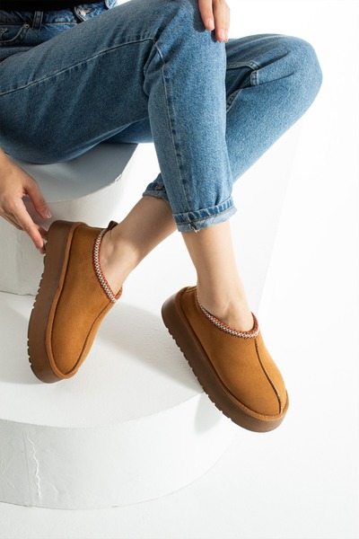 ALANCE شبشب نسائي من لينا نيو سيزون مصنوع من جلد الغزال الصغير مع فرو من الدا...