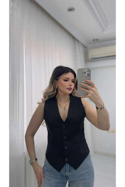 DENİZ V Yaka İçi Astarlı Yelek Arkası Ayarlanabilir kemer
