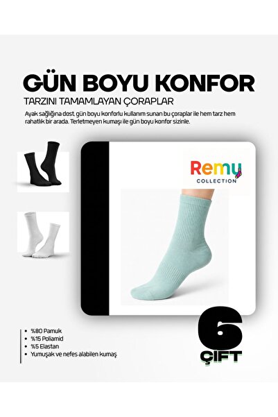 KADIN PAMUKLU UZUN FİTİLLİ 6 ADET TENİS BOY ÇORAP DİKİŞSİZ BURUN