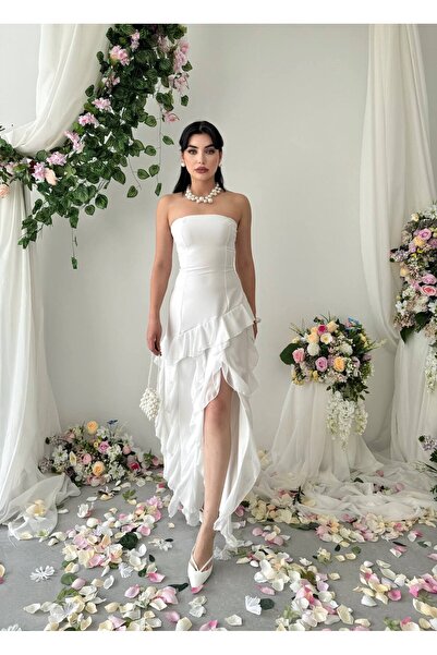 EtikaOnline Straplez Şifon Detaylı Elbise