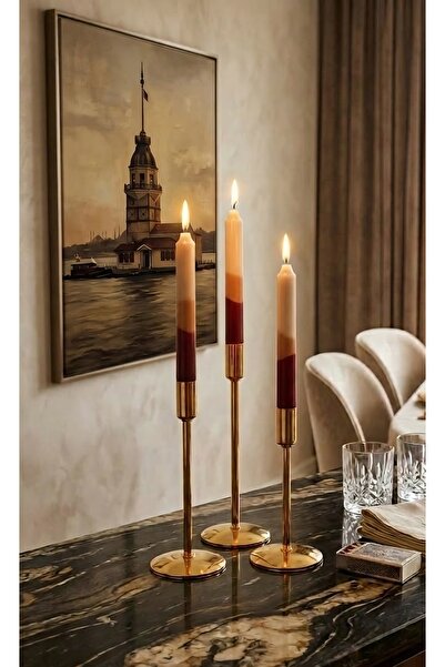 Lavoon Kız Kulesi 3 Lü Şamdan Mum (18cm X 2,2cm) Damlatmaz, 1. Kalite Dengeli...