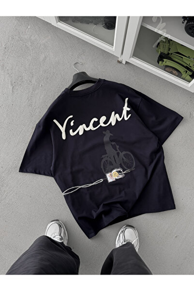 BYBASICMAN Navy Blue Vincent Embroidered Oversize T-Shirt Sw-5073