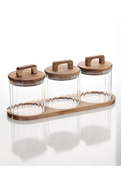 MİEN 3-Piece Glass Jar with Acacia Lid