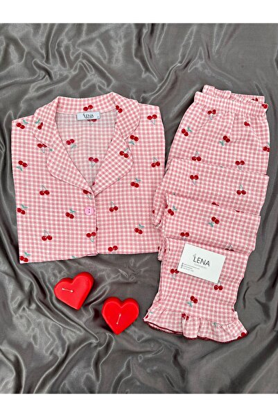 Lena Homewears Pembe Kiraz Bürümcük Pijama Takımı