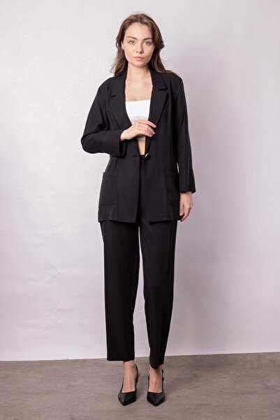 Jument Women's Spring Fabric Relaxed Fit Collared Pocketed Folded Sleeve Boyf...