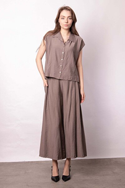 Jument Γυναικείο παντελόνι παλάτσο με ψηλή μέση, κορδόνι στη μέση, πλαϊνές τσ...