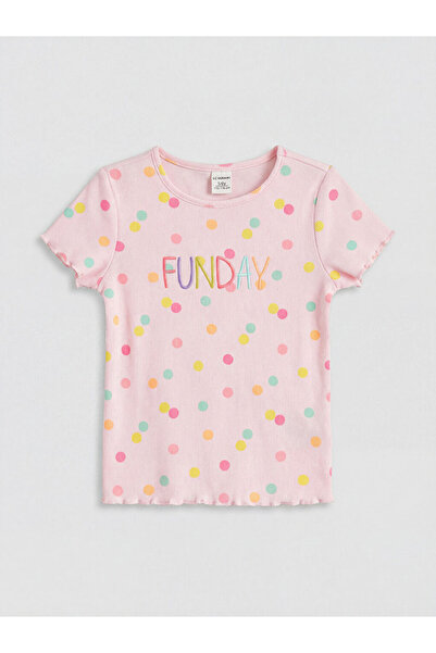 LC Waikiki Rmz Gi̇yi̇m Farkiyla Zero Roba Collar Polka Dot Girls' T-Shirt